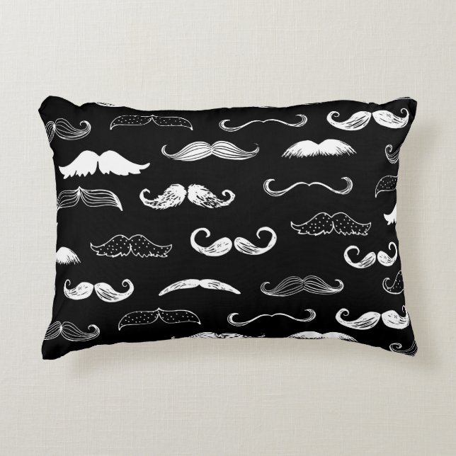Black & White Moustache Seamless Repeat Background Decorative Cushion (Front)