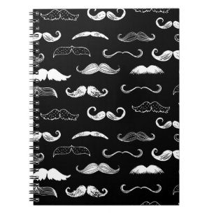 Black & White Moustache Seamless Repeat Background Notebook