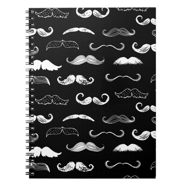 Black & White Moustache Seamless Repeat Background Notebook (Front)