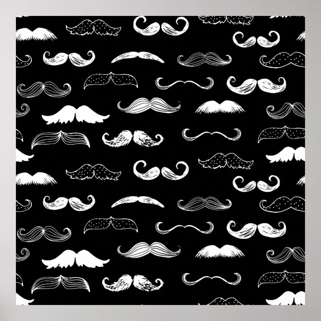 Black & White Moustache Seamless Repeat Background Poster (Front)