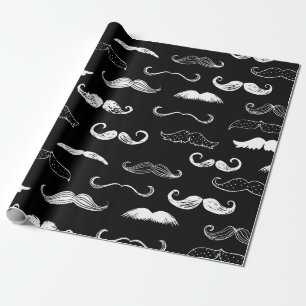 Black & White Moustache Seamless Repeat Background Wrapping Paper
