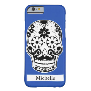 Black & White Moustached Sugar Skull Custom Name Barely There iPhone 6 Case