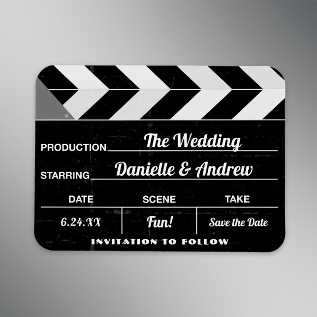 Black White Movie Clap Board Wedding Save the Date Magnet (Creator Uploaded)
