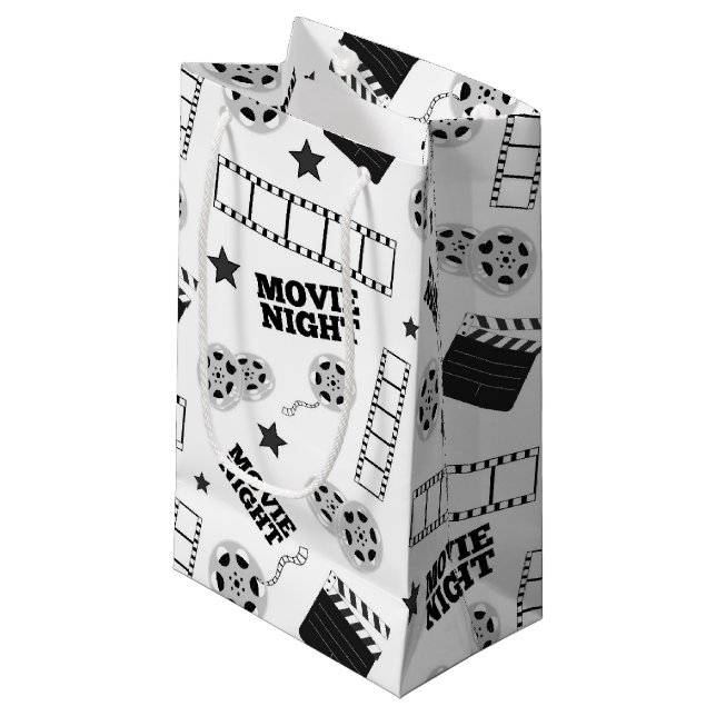 Black white movie night party small gift bag (Front Angled)