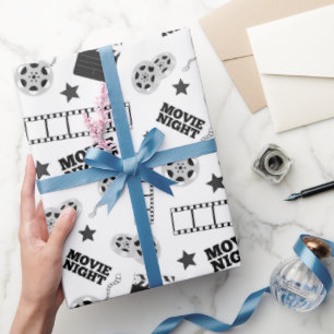 Black white movie night party wrapping paper