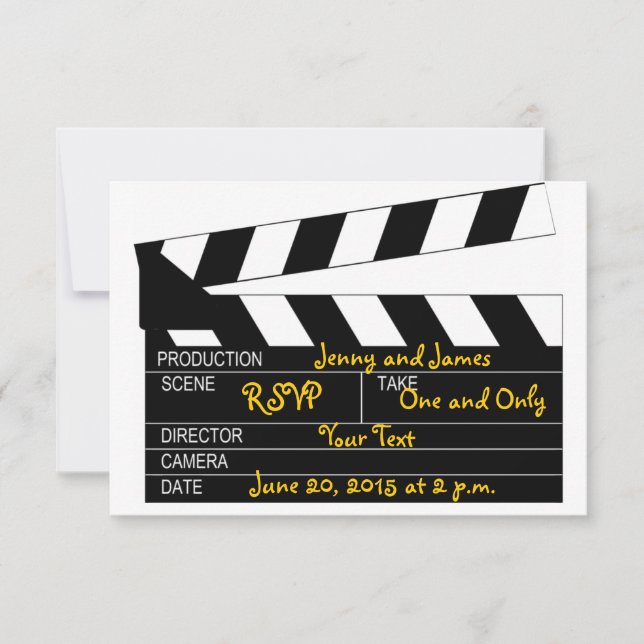 Black White Movie Theme Wedding RSVP Cards (Front)