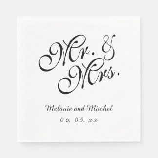 Black White Mr. and Mrs. | Wedding Paper Napkins