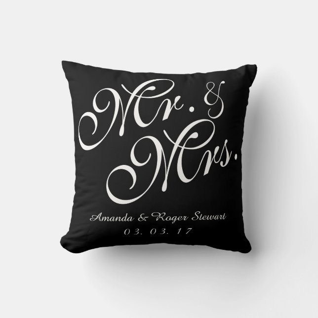 Black & White Mr. and Mrs. Wedding Pillow (Front)