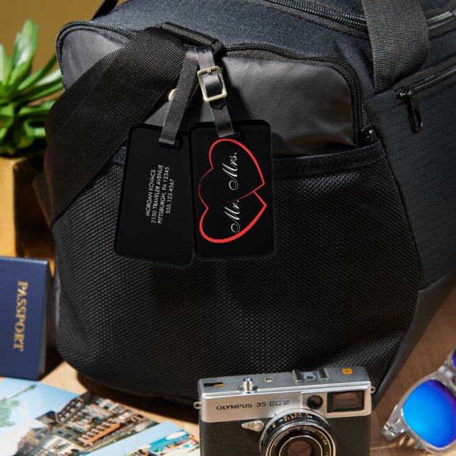 Black & White  | Mr. Mrs. Modern Monogram  Luggage Tag (Front & Back)