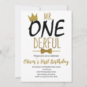 Black & White, Mr.Onederful Birthday, Little Man Invitation