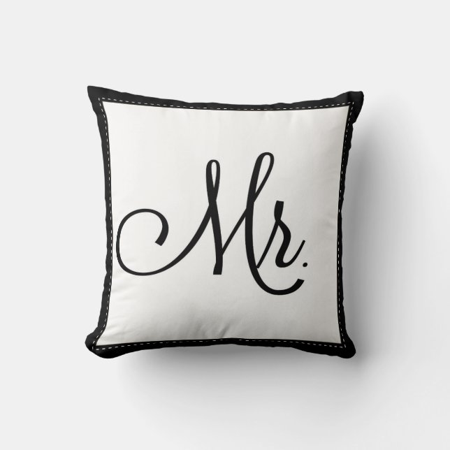 Black & White "Mr." pillow, personalised on back Cushion (Front)