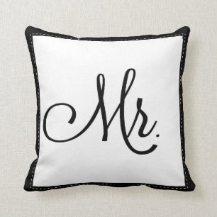 Black & White "Mr." pillow, personalised on back Cushion