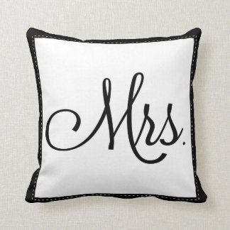 Black & White "Mrs." pillow, personalised on back Cushion