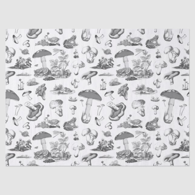 Black White Mushroom Frog Snail Forest Pattern Tissue Paper (Front)