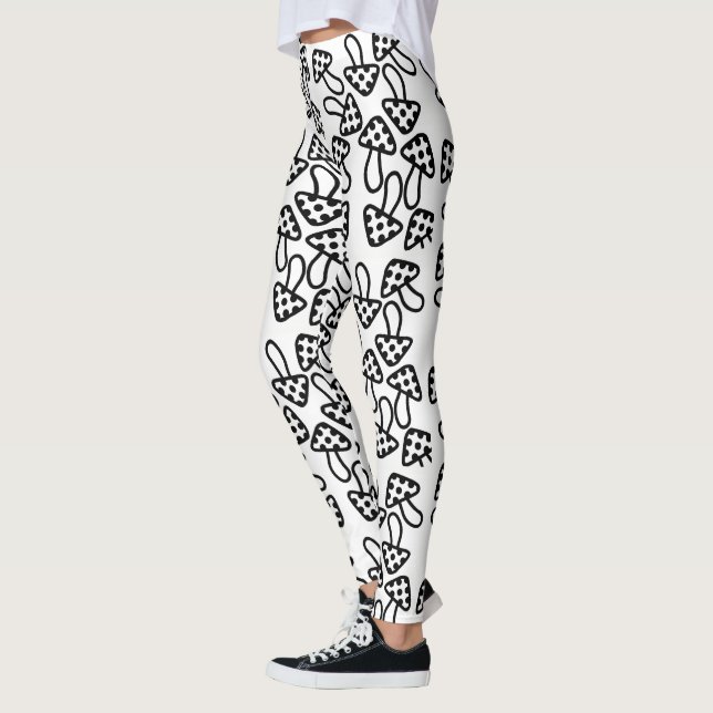 Black White Mushrooms Leggings  (Left)