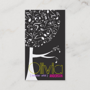 Black White Music Musical Notes Song Sing Pop Tree Business Card