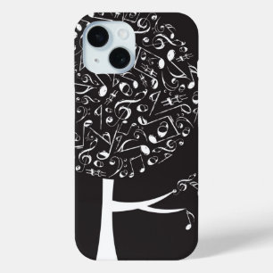 Black White Music Musical Notes Song Sing Pop Tree iPhone 15 Case