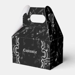 Black & White Music Notes Pattern Gable Favour Box