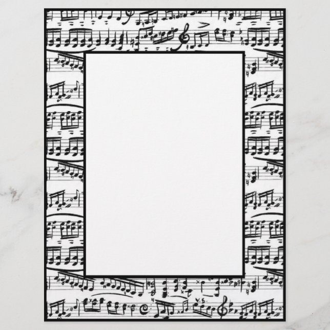 Black white music notes stationary paper (Front)