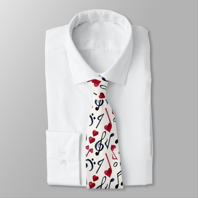 Black & White Music Notes & Symbols Tie (Tied)