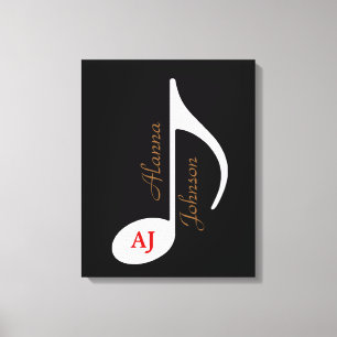 black white musical note personalised canvas print