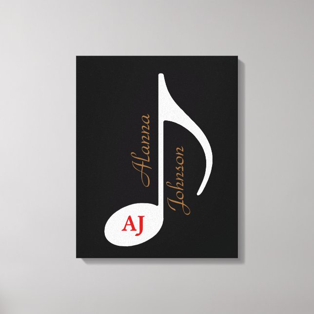 black white musical note personalised canvas print (Front)