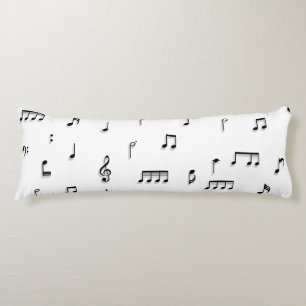 Black & White Musical Notes Symbol Pattern Body Cushion