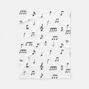Black & White Musical Notes Symbol Pattern Fleece Blanket