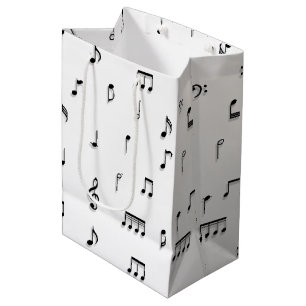 Black & White Musical Notes Symbol Pattern Medium Gift Bag