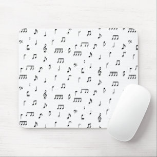 Black & White Musical Notes Symbol Pattern Mouse Mat
