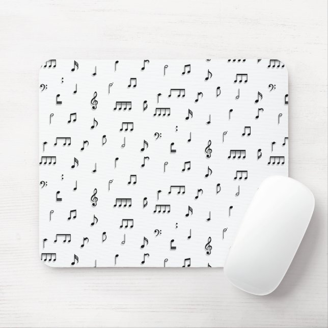 Black & White Musical Notes Symbol Pattern Mouse Mat (With Mouse)