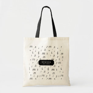 Black & White Musical Notes Symbol Pattern Name Tote Bag