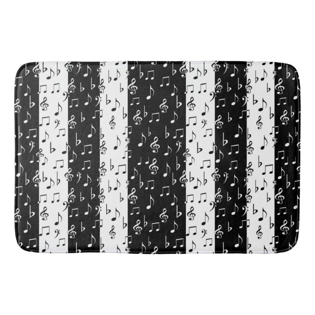 Black & White Musical Stripes Bath Mat (Front)