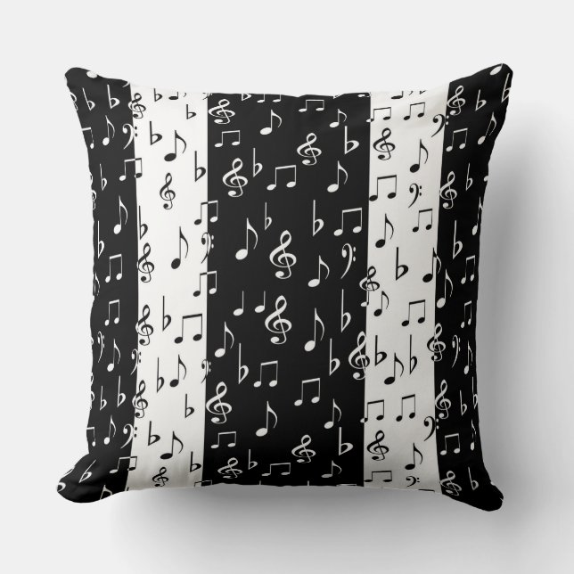 Black & White Musical Stripes Cushion (Front)