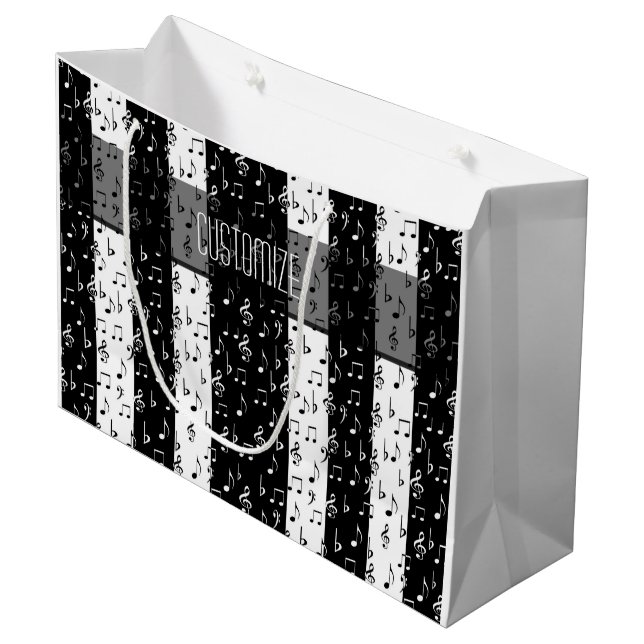 Black & White Musical Stripes Large Gift Bag (Front Angled)