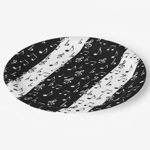 Black & White Musical Stripes Paper Plates