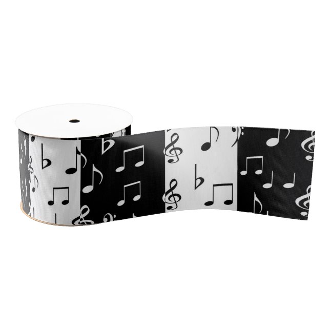 Black & White Musical Stripes Ribbon Grosgrain Ribbon (Spool)