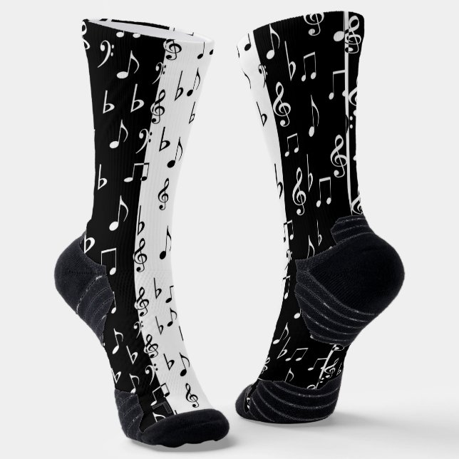 Black & White Musical Stripes Socks (Angled)