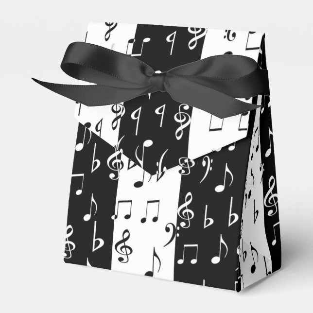 Black & White Musical Stripes Tent Favour Box (Front Side)