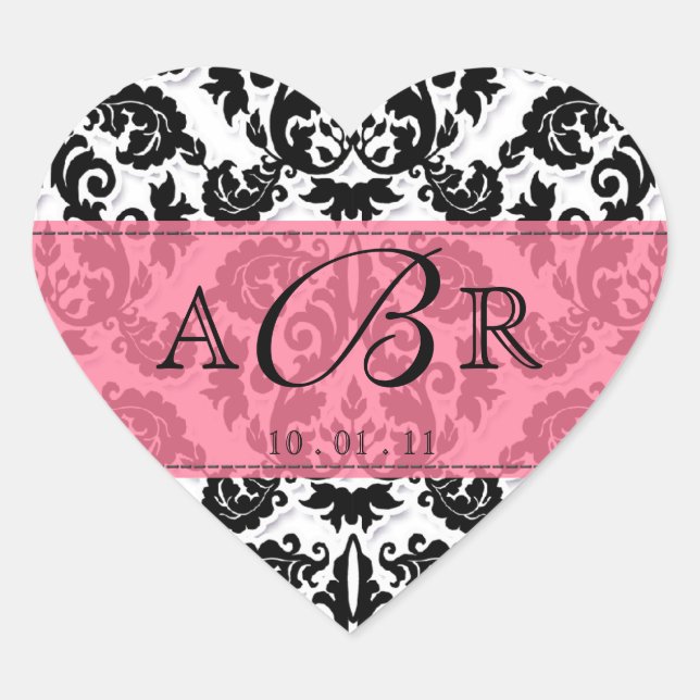 Black White n Hot Pink Fleur de Lis Damask Sticker (Front)