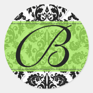 Black, White n Lime Fleur de Lis Damask Sticker