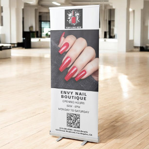 Black White Nail Salon QR Code Photo Logo Retractable Banner