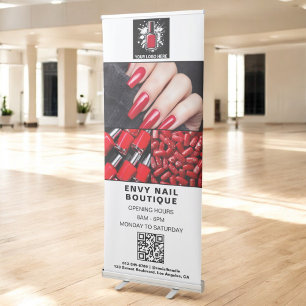 Black White Nail Salon QR Code Photo Logo Retractable Banner