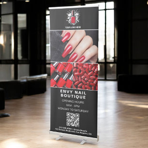 Black White Nail Salon QR Code Photo Logo Retractable Banner
