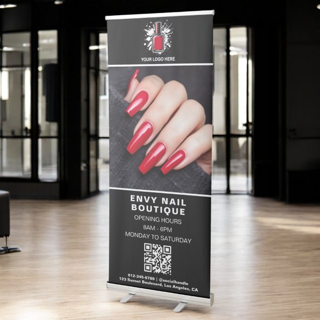 Black White Nail Salon QR Code Photo Logo Retractable Banner (Creator Uploaded)