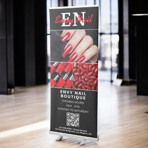 Black White Nail Salon QR Code Photo Monogram Retractable Banner