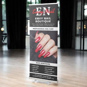 Black White Nail Salon Services Monogram Photo Retractable Banner