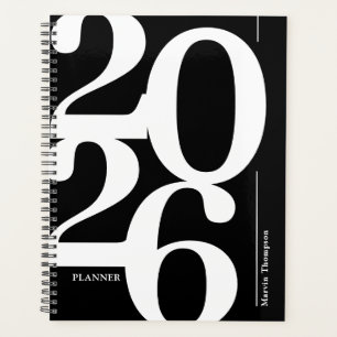 Black White Name 2026 Planner