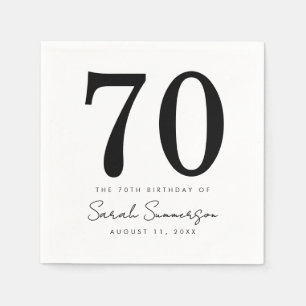 Black White Name Date Seventy 70th Birthday Party Napkin