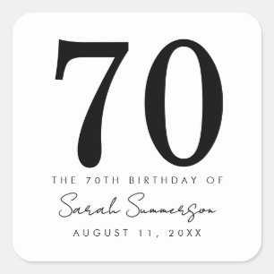 Black White Name Date Seventy 70th Birthday Party Square Sticker